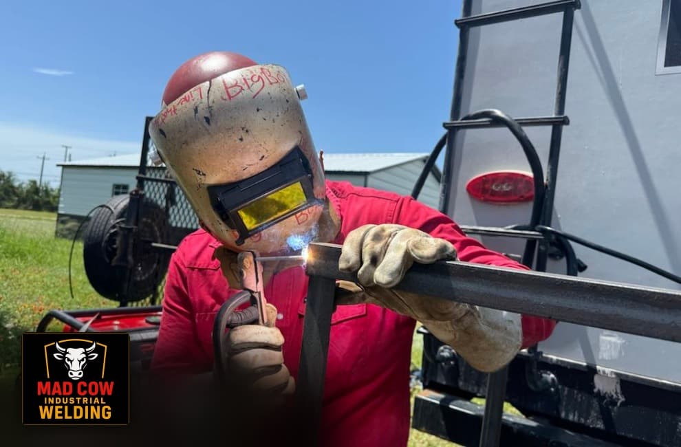 On-site stick welding on a trailer frame